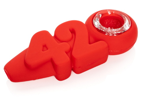 Lit Silicone Hand Pipe With Glass Bowl 420 4" 3