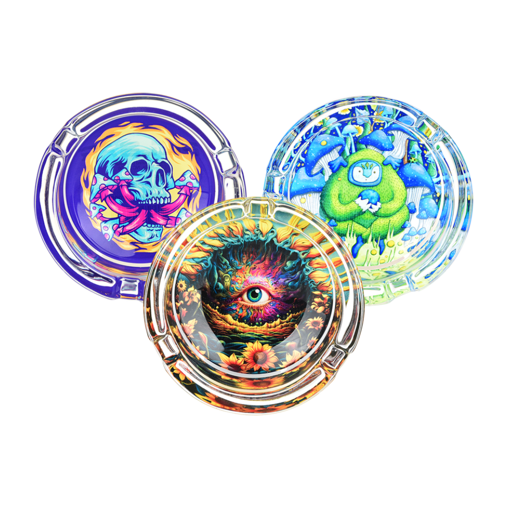 3.4" Pulsar Design Series Round Glass Ashtrays (Assorted Designs) 2