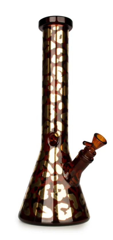 Leopard Print Beaker Base Bong - 15"
